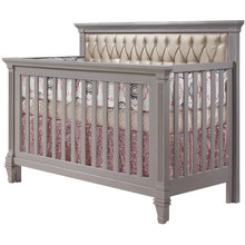 Load image into Gallery viewer, Belmont “5-in-1” Convertible Crib with Diamond Tufted Upholstered Panel in platinum - Natart - Baby Lavish