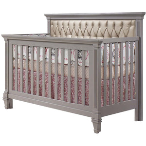 Belmont “5-in-1” Convertible Crib with Diamond Tufted Upholstered Panel in platinum - Natart - Baby Lavish