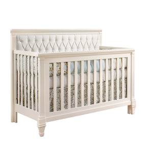Belmont “5-in-1” Convertible Crib with Diamond Tufted Upholstered Panel in platinum - Natart - Baby Lavish